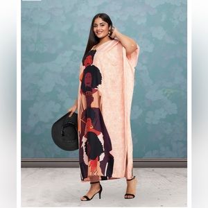 GYPSIE BLU TRIBAL PRINT LIGHT PINK POLYESTER PLUS SIZE KAFTAN DRESS OSFM